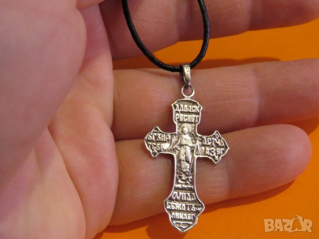 сребърен православен сребърен кръст разпятие с Исус Христос на гърба Архангел Михайл кръщене, снимка 2 - Колиета, медальони, синджири - 37536869