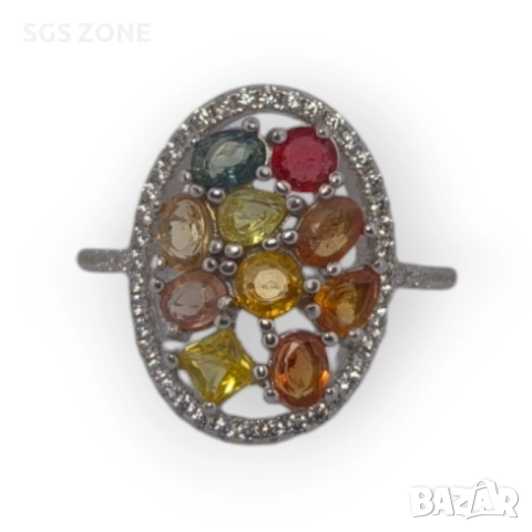 СРЕБЪРЕН ПРЪСТЕН С МНОГОЦВЕТЕН ТУРМАЛИН, снимка 2 - Пръстени - 52392939