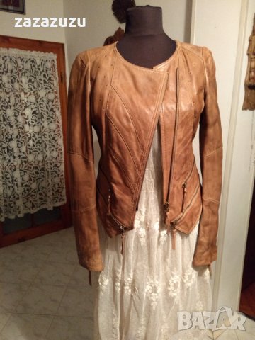 ЕСТЕСТВЕНА КОЖА на CULTURE-агнешка напа, цвят капучино, дамско кожено яке, снимка 4 - Якета - 30919241