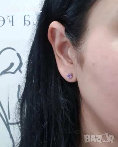 Сребърни обеци с естествен аметист., снимка 7 - Обеци - 52874985