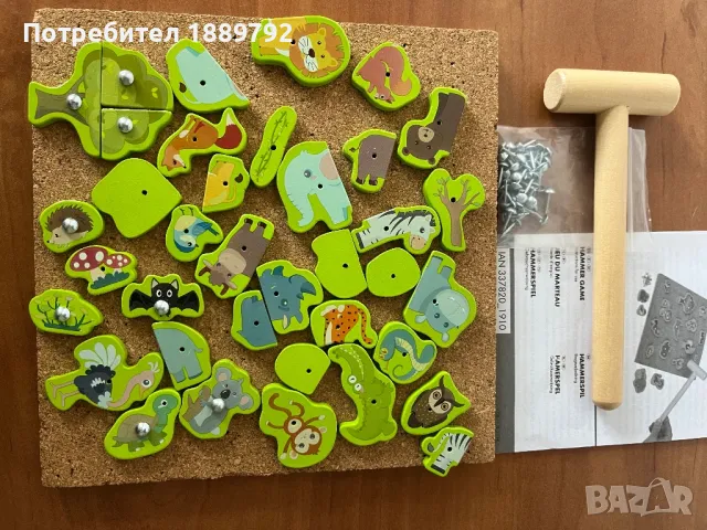 Дървена игра с табло, животни и чукче, снимка 4 - Игри и пъзели - 48486265