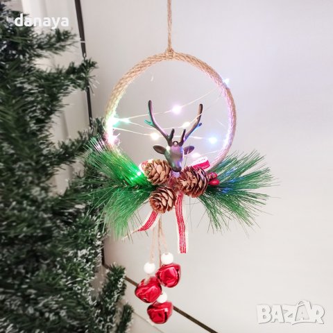 4162 Светеща коледна украса Елен със звънчета, снимка 2 - Декорация за дома - 42593678