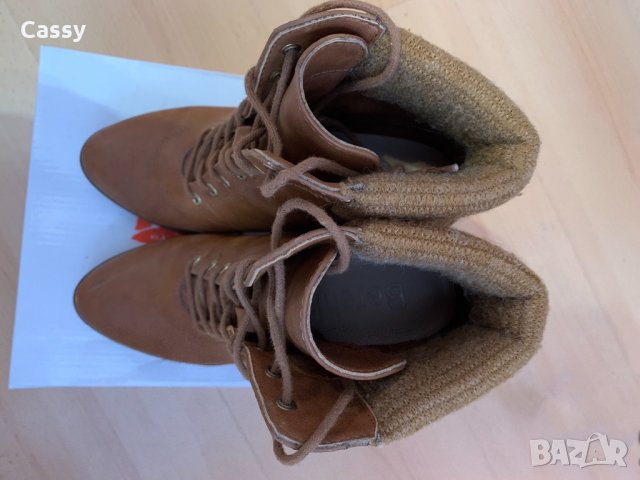 Кожени боти с дебел ток Bershka, снимка 5 - Дамски обувки на ток - 30416498