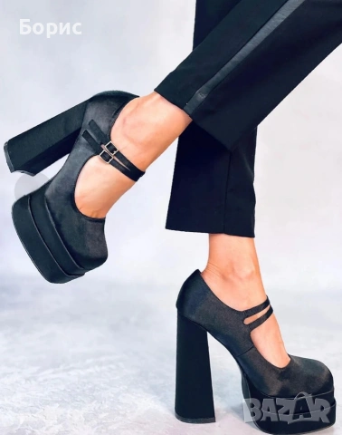 Черни сатенени обувки на платформа