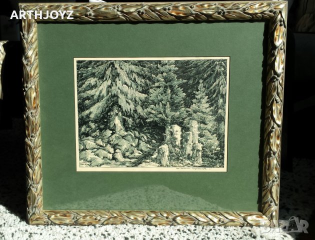 НИКОЛА ПИНДИКОВ КАРТИНА ИЗ ЧАТЪМА В РОДОПИТЕ 1939 г. ( ТУШ), снимка 2 - Картини - 31092388