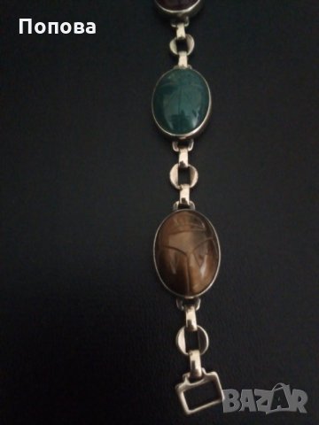  Дизайнерска масивна сребърна гривна с естествени камъни и позлата, снимка 4 - Гривни - 29115446