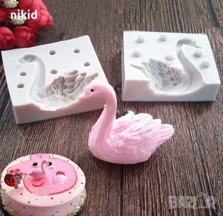 3D 2 части нежен лебед силиконов молд форма за украса торта с фондан