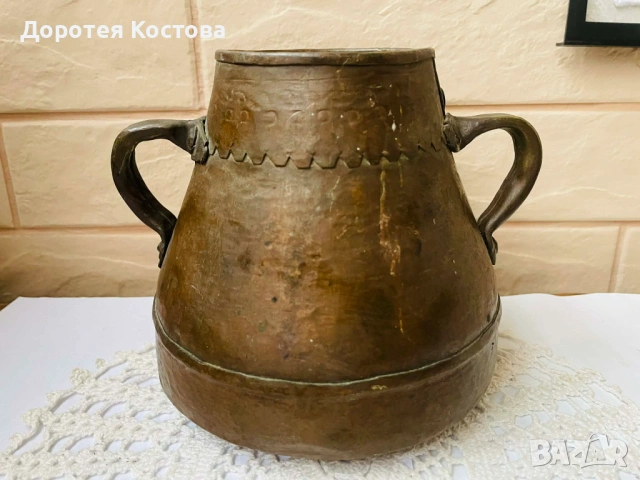 Красива медна кашпа с 2 дръжки от Англия с алое вера, снимка 5 - Антикварни и старинни предмети - 54361689