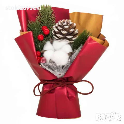Коледен букет с шишарка, 17 см