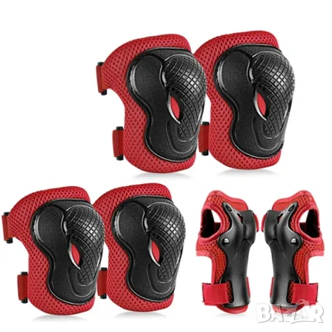 Детски червени протектори за колене лакти и китки 6 части