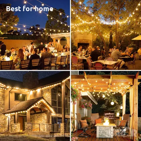 Светлинна верига 30 метра, 46 крушки, дистанионно, топло бяла FGRYB, снимка 6 - Външни лампи - 48486065