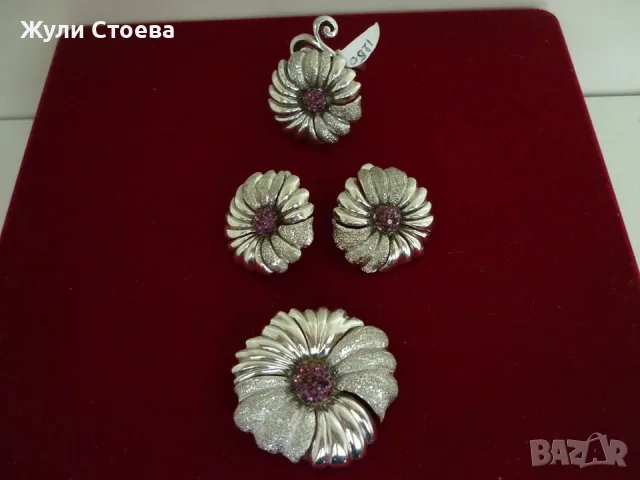 Масивен сребърен комплект цветя, снимка 2 - Бижутерийни комплекти - 56231294