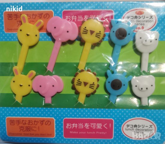 10 бр забавни клечки топери зоо животни за забождане хапки мъфини плодове вилички забава за децата, снимка 3 - Други - 39049753