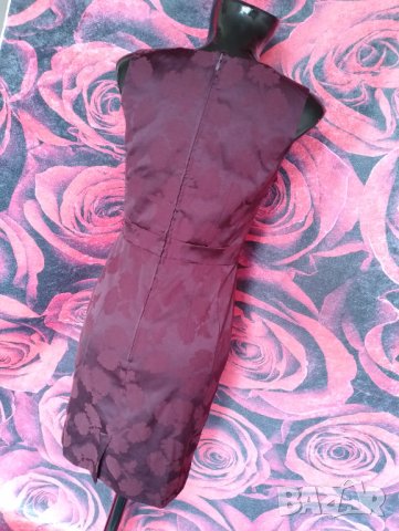 Винено червена офис рокля с флорални мотиви С, снимка 2 - Рокли - 37618983