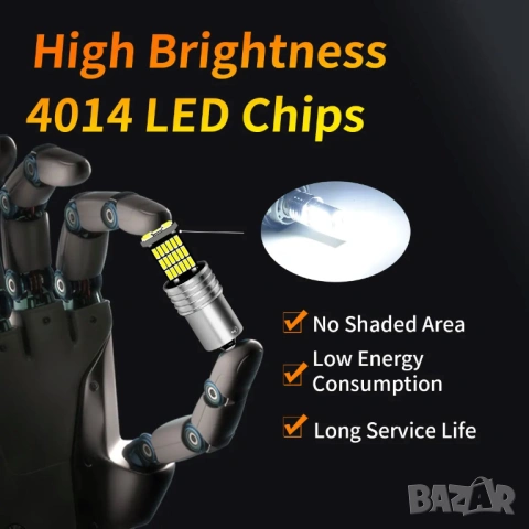 2 броя автомобилни LED крушки за стоп 1157 BAY15D 6000K бяла светлина, снимка 4 - Аксесоари и консумативи - 53094302