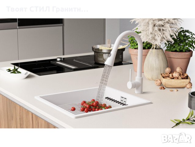 Кухненска Мивка от гранит модел Прага 45 Премиум 410 x 470 мм - бяла