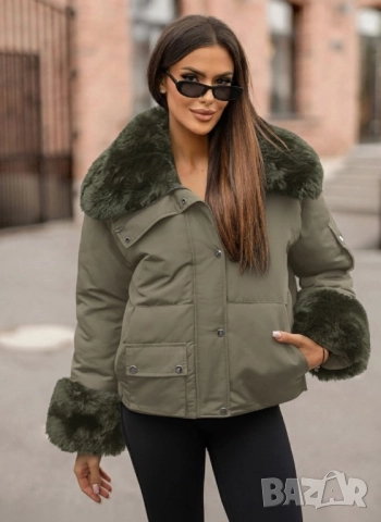 Уникално зелено зимно яке с пух 