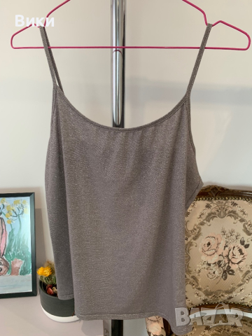 Сив потник със сребристи нишки в размер М/L, снимка 2 - Потници - 44927140