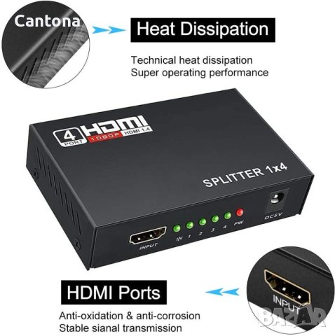 HDMI V1.4 сплитер 1080P 3D, поддръжка на 3D Full HD 1080P резолюция (1 вход към 4 изхода), снимка 3 - Стойки, 3D очила, аксесоари - 40531912