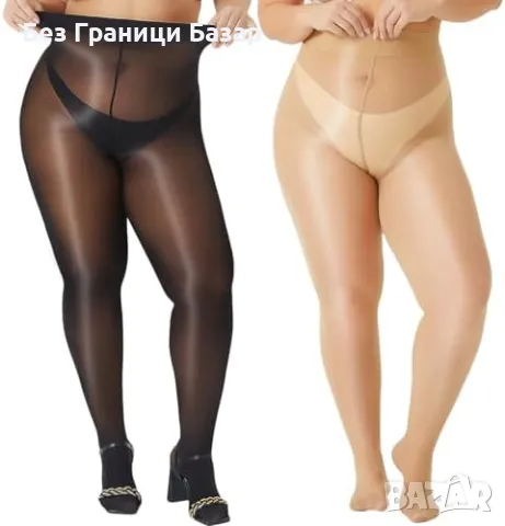 Нови Плюс размер бляскави чорапогащи 15D ултра тънки 2 чифта за жени