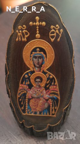 Малка икона Богородица с младенеца - изображение върху дърво, снимка 1 - Антикварни и старинни предмети - 38497268
