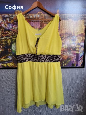 Жълта рокля с леопардов мотив