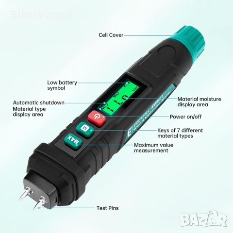 ERICKHILL Влагомер за дървесина с 3-цветна подсветка, цифров детектор за влага  НОВО
