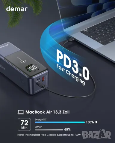 Външна батерия EnergyQC 120W 27000mAh Power Bank USB C 3-Port 99.9Wh PD, снимка 2 - Външни батерии - 47436603