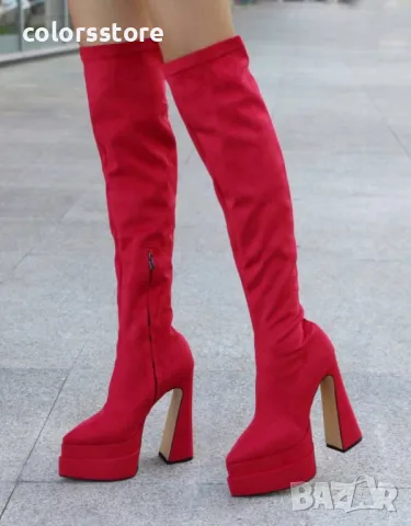 Чизми на ток - маджента велур - YSV2