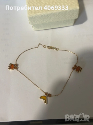 Златна гривна с висулка слончета 2.5гр 14 карата, снимка 9 - Гривни - 54172353