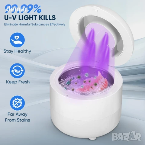 UV ултразвуков почистващ апарат за ретейнери с 4 UV LED, 45kHz машина за почистване, снимка 3 - Други - 50483201