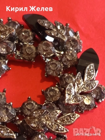 Брошка във формата на венец с кристали МАРКАЗИТ,ОНИКС 52254, снимка 4 - Други - 52573555