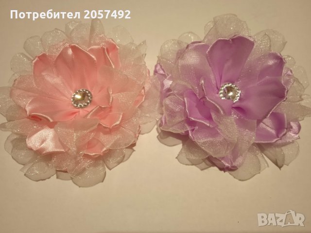 Цветя от сатен и органза, снимка 3 - Изкуствени цветя - 31336044