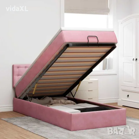 vidaXL Османска легло с матрак, розово, 90x200 см, кадифе, снимка 2 - Спални и легла - 56147025