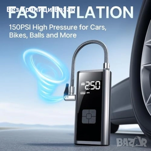 Нов Безжичен компресор Акумулаторна помпа за гуми 150 PSI за кола велосипед, снимка 2 - Друга електроника - 54092602