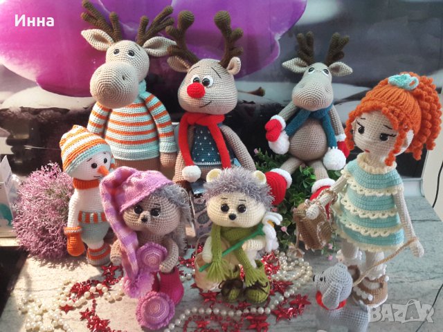 Подарък за Коледа. Елен /Рудольф с шал/, Ръчно изработена, Плетена играчка, снимка 16 - Плюшени играчки - 42626466