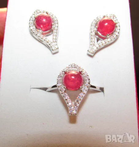 925 сребърни обеци и пръстен с рубин подходящи за подарък , снимка 2 - Бижутерийни комплекти - 50079947