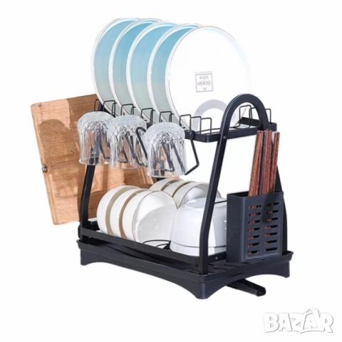 Пластмасов елегантен сушилник за съдове на две нива, снимка 3 - Други - 51948578