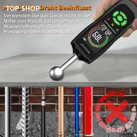 Професионален Влагомер RDINSCOS Стена/Зидария/дърво/мазилка/замазка/бетон/гипс, снимка 4 - Друга електроника - 49308664