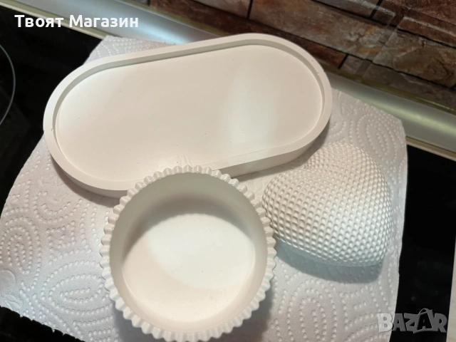 Декоративен сет от овално плато, купичка и сърце „Pure White“ – Ръчна изработка , снимка 8 - Ръчно изработени сувенири - 53017607