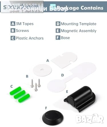 Нов Магнитен стопер за врата черен подов монтаж с лепенка и винтове, снимка 3 - Други стоки за дома - 54207704