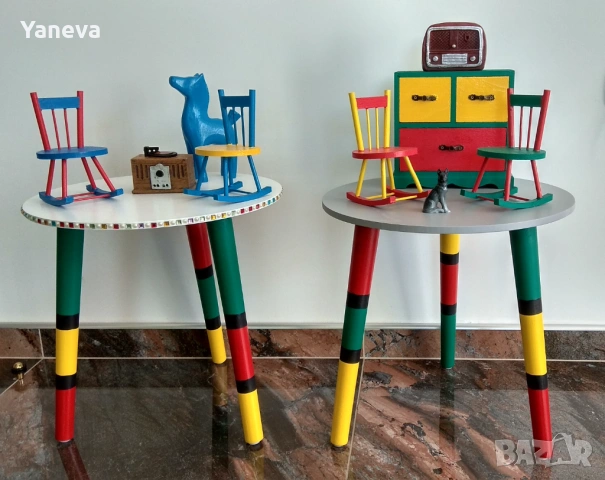 Детски, сгъваеми маси с ръчно рисувани цветни крака. , снимка 7 - Декорация за дома - 53308498