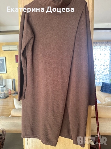 Кафява плетена туника/рокля с прехлупване, снимка 4 - Туники - 52070697
