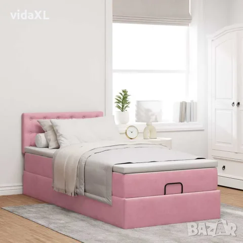 vidaXL Османска легло с матрак, розово, 90x200 см, кадифе, снимка 3 - Спални и легла - 56147025