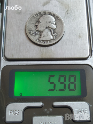 Сребърна Монета QUARTER DOLLAR 1941, снимка 5 - Нумизматика и бонистика - 36400917