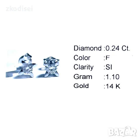 Златни обеци с диаманти 0,24Ct. чистота:SI модел:42901-1, снимка 5 - Обеци - 55824393