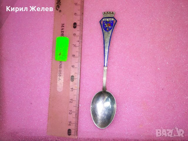 BAD EMS СТАРА НЕМСКА КОЛЕКЦИОНЕРСКА ЕМАЙЛИРАНА СРЕБЪРНА ЛЪЖИЧКА За КАФЕ СРЕБРО 800 RFK ПРОБА 42989