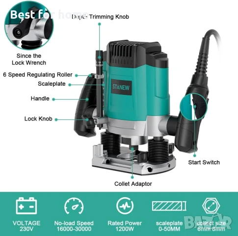 STANEW Електрическа вертикална фреза 1200 W 16000-30000 об/мин, снимка 2 - Други инструменти - 50605103