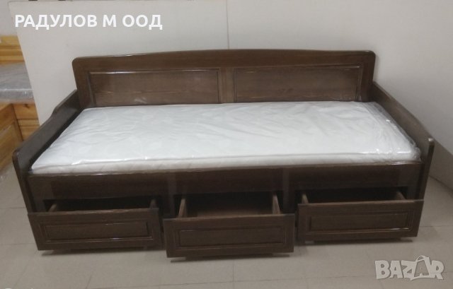 Единично легло тип канапе, чам байц с 3 чекмеджета, с матрак, снимка 3 - Спални и легла - 31053499