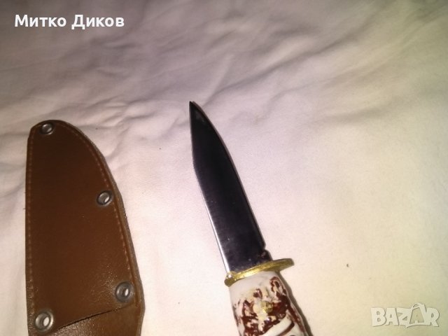 Малък ловен нож елен от соца кожен калъф за колан 170х90мм, снимка 2 - Ножове - 36619906